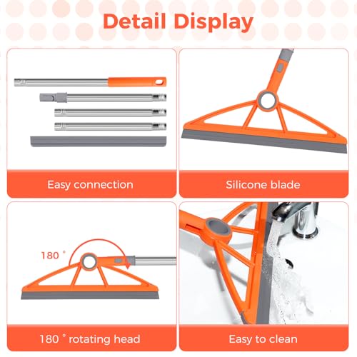 wlich 2-in-1 Air Broom, Silicone Rubber Broom with 54" Handle & 2 Strips