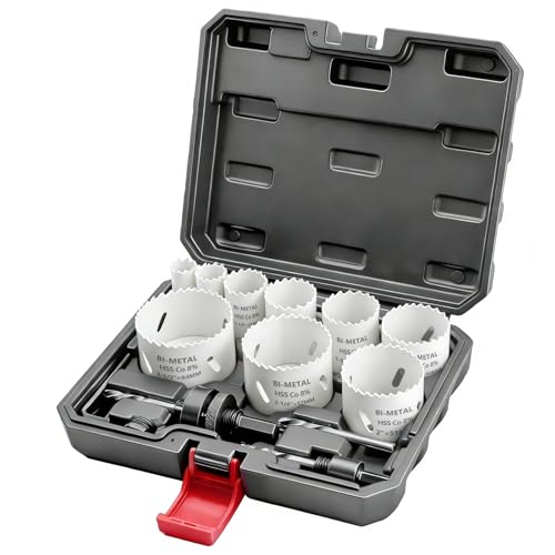 Greywolf 15 pcs Bi-Metal Hole Saw Set, M42 8% Cobalt HSS Hole Saw Kit with 3/4"-2-1/2" (19-64mm) 9-Piece Hole Saw Blades, Box with Arbor, Drill Bit, Hex Key, for Metal, Wood, Plastic - color: White