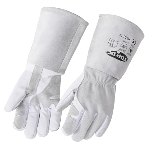 TOPDC Goatskin TIG Welding Gloves 14 Inch Large, Split Cowhide Back - color: 14 Inch Goat Grain-large