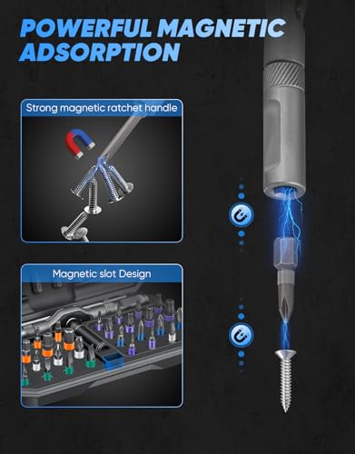 SakerPlus 42-in-1 Magnetic Ratcheting Screwdriver Set with T-Handle(Grey) - color: Grey