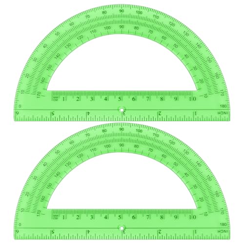 Unjoo Plastic Protractor 6 Inch Math Protractors 180 Degrees, 2 Pack, Green - color: Green