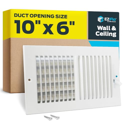 EZ-FLO 10 x 6 Inch (Duct Opening) Air Vent Cover for Wall or Ceiling, Two-Way Ventilation Register, Solid Steel HVAC Register Cover, White, 61610 - size: 10 in. x 6 in.