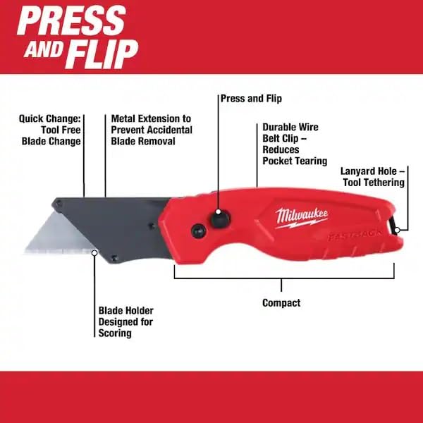 Milwaukee Fastback Flip Utility Knife 2 Piece Set with Razor Blade Dispenser (50 Blades Included)