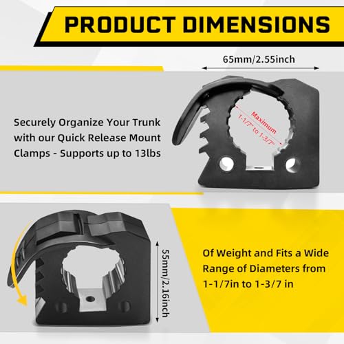 2-Pack Quick-Release Rubber Clamp with Roll Bar Clamps Mounting Brackets for 1" 1.5" 1.75",Rubber Mount Clamps for 1-1/7'' to 1-3/7'' Diameter in Diameter Tools for ATV UTV Truck Snowmobile Golf Cart