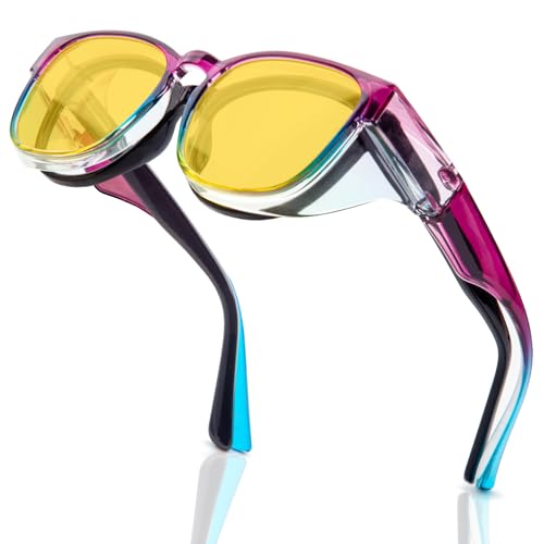 LianSan Safety Glasses Over Eyeglasses for Women - Anti-Fog Goggles Fit Over Eyewear for ANSI Z87.1 Certified - color: Multicolor/Yellow