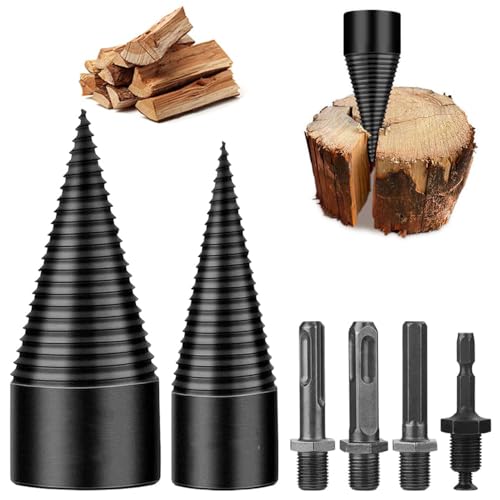 6 Pcs Wood Splitter Drill Bits, 50mm+32mm Firewood Log Splitter, Heavy Duty Electric Drill Screw Cone Driver Removable, Detachable Wood Splitting Wedge Tool
