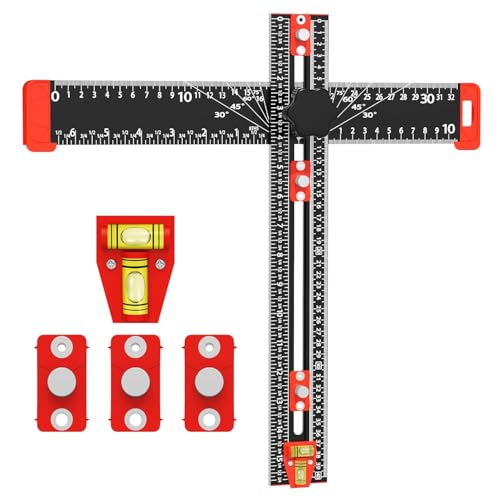 4-in-1 Drilling Positioning Jig, 35cm/14inch Multifunctional T Square Adjustable Angle Ruler, Cabinet Hardware Jig, Making Guage Tools for Woodworking Cabinet Drawer Door Hole Punching