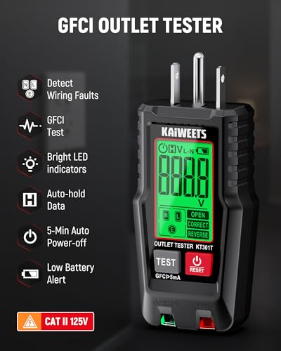 KAIWEETS Electrical Test Kit, Non-Contact Voltage Tester and GFCI Outlet Tester with LCD Display, Wiring Fault Checker, Outlet Tester Kit for Electrician, DIY, 2-Piece