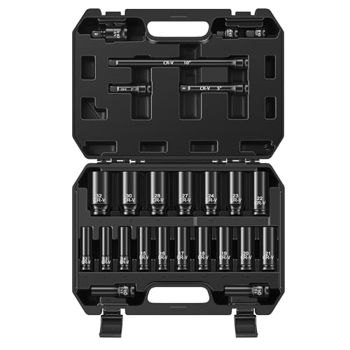 Reniteco 25-Piece 1/2" Drive Socket Set, Metric 10mm-32mm, 6-Point, Cr-V - size: 25 PCS-1/2"