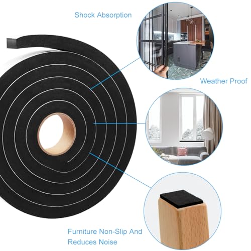 Seal Foam Tape, 2 Rolls 1 Inch W x 1/2 Inch T Weather Stripping for Door and Window,High Density Single Sided Closed Cell Door Insulation Weather Strip, 2 Rolls Total 13FT Black - size: 1"W x 1/2"T x 13FT