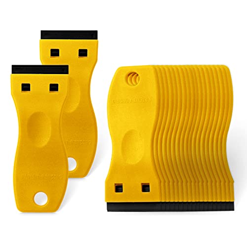 FOSHIO 20PCS Yellow Plastic Razor Blade Scraper Tool for Gasket Remover, Sticker Remover, Labels Decal and Adhesive Remover for Windows and Glass - color: With Yellow Scraper (20 Pack)