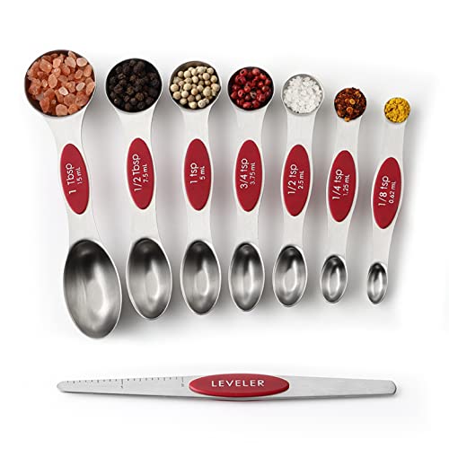 Spring Chef Stainless Steel Magnetic Measuring Spoons Set of 8, Red - color: Red, size: 1-Pack