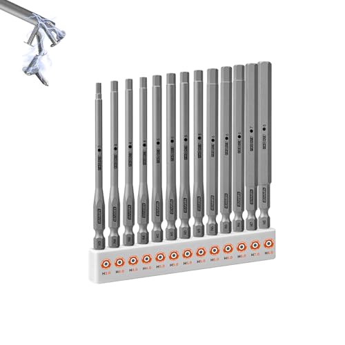 Geinxurn 13Pieces Fixedge Screwdriver Bit Set,4 inches Hex Magnetic Alloy Steel Insert Power Bits Tips with Storage Organizer for Home Repair - size: 4"-13