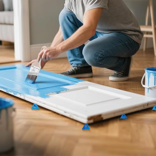KATA 36PC Painters Pyramid Stands with 3 Paint Brushes for Cabinet Doors - color: Painter's Pyramids+3 Brushes Blue