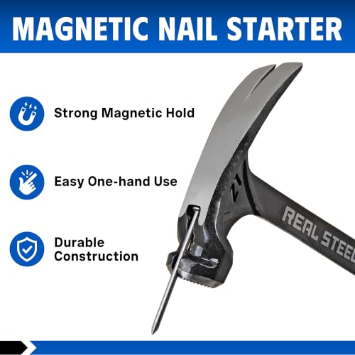 Real Steel 21 Oz One Piece Forged Milled Face Framing Hammer with Rip Claw 0517, Black - size: 21 oz