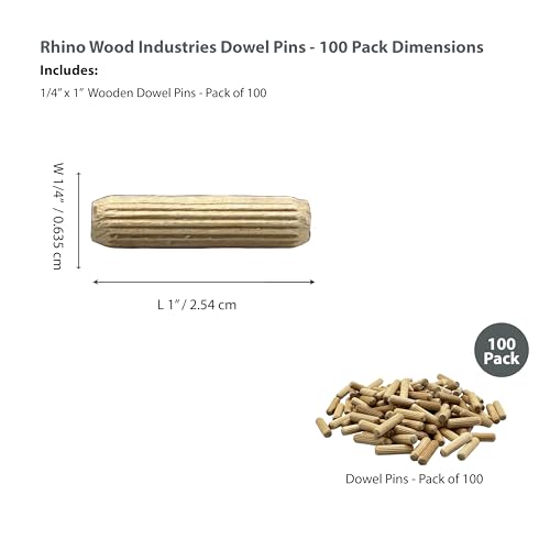 1/4" x 1" Wooden Dowel Pins, 100-Pack – Birch Hardwood, Kiln-Dried, Fluted & Beveled (1/4" x 1", 100pk) - size: 1/4" x 1" Bag