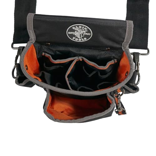 Klein Tools 5243 Tradesman Pro Tool Pouch with Padded Shoulder Strap, Reinforced Bottoms and Electrical Tape Thong, 15-Pocket - style: 15-Pocket Pouch
