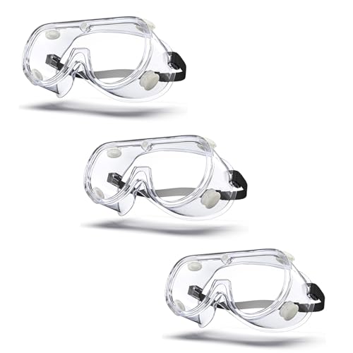 Anti-fog Safety Goggles ANSI Z87.1,Adjustable Chemistry Lab Goggles Over Glasses - color: Transparent 3pcs