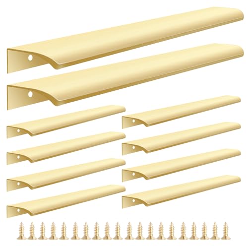 Malimali 10 Pack 11.81" Gold Edge Finger Pulls for Cabinets, Drawer Handles - color: Brushed Gold, size: 300mm/11.81" (10Pcs)