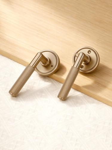 Knurled Door Lever Champagne Bronze Privacy Door Handle, 1 Pack - color: Champagne Bronze