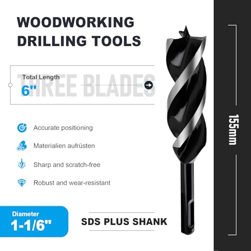 1-1/6" x 6" Auger Drill Bit with SDS Plus Shank for Wood - size: 1-1/6"x6"