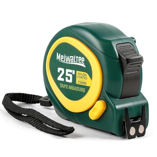 25FT-1 In Blade Width Tape Measure With Fractions, 3 Brake Buttons Retractable Measuring Tape, Both Side Measurement, Double-Magnetic Hook Double-Sided Nylon Reinforced Blade, Easy to Read Bold Lines.