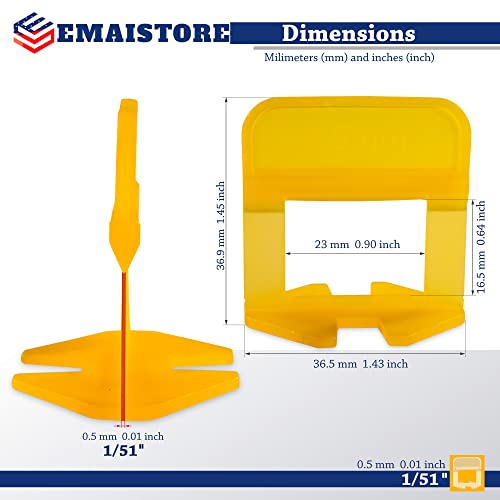 Tile Leveling System – ULTRA-THIN 0.5mm (1/51 Inch) – 300 Spacers & 300 Reusable Wedges – Thinnest Spacer Kit for Narrow Grout Joints – Floor & Wall Tile Installation - color: 300 Spacers + 300 Wedge