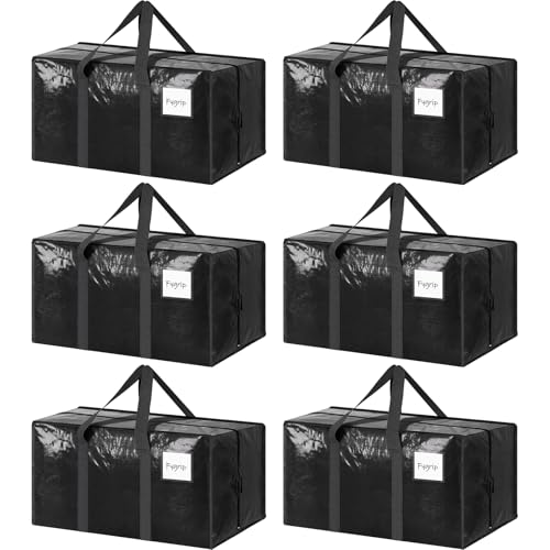 6 Pack Extra Heavy Duty Large Moving Bags with Strong Zipper, Black - color: Black, size: 6 Pack