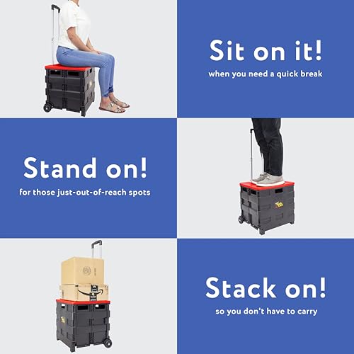 dbest Products Quik Cart Standard Collapsible Rolling Crate - Red Lid - color: Red, style: Standard