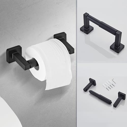 Matte Black Bathroom Hardware Set 4 Pieces,Towel Bar Set Stainless Steel Wall Mounted, Includes 16In Hand Towel Bar, Towel Ring, Robe Towel Hooks,Toilet Paper Holder, Bathroom Towel Rack Set - color: Matte Black-4pcs, size: 16Inch