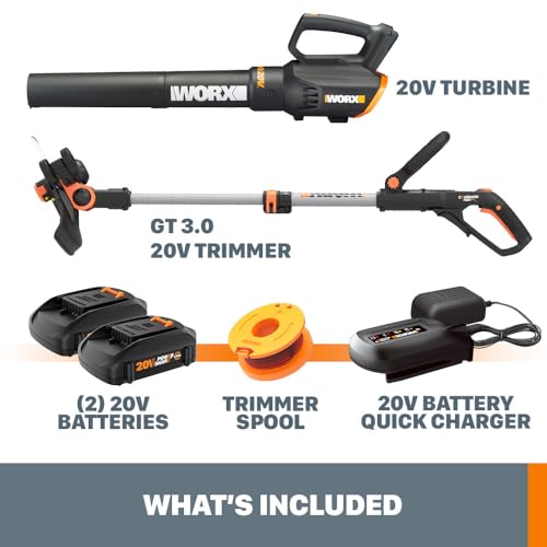 WORX 20V 12" Cordless String Trimmer & 360CFM Leaf Blower Kit, WG928 - style: 12" Trimmer & 360 CFM Blower