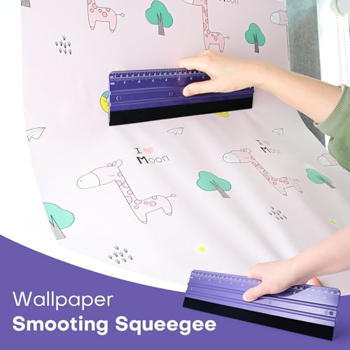 NEWISHTOOL 2 PCS Felt Squeegee for Vinyl, Purple Ruler Scraper, Two-Length