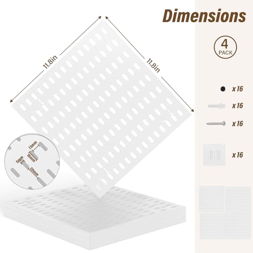 AKTOP Modular Plastic Peg Board Wall Organizer, 4 Pack, 12"x12", White - color: 12inch-White