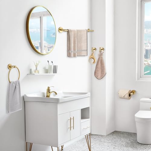 TQKAG 5 Piece Bathroom Accessories Set Brushed Gold Bathroom Hardware Set 23.6 Inch Bath Towel Bar Set SUS304 Stainless Steel Towel Rack Set - color: Brushed Gold, size: 5-Pieces Set