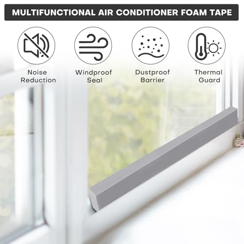 4Pcs 2" x 1" x 6.5Ft AC Window Seal Kit with Adhesive, Gray Foam Strips for Air Conditioner Window Weather Stripping, Window Units, Doors and Windows Insulation, Energy Saving & Dustproof - size: 2''x1''x6.5ft-4pcs