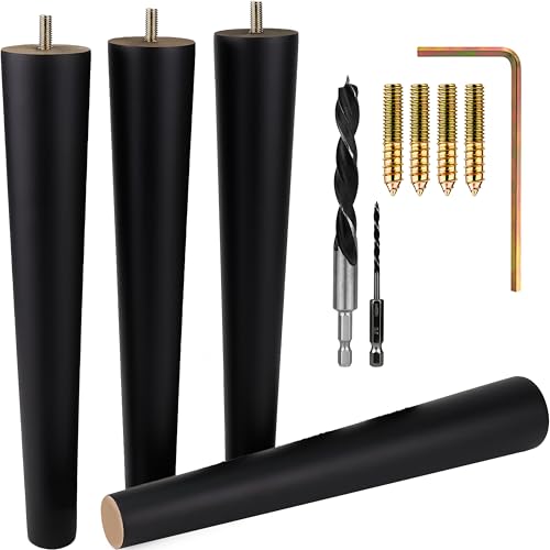 Airy Abode Premium Black Wood Furniture Legs (Full Install Kit) - Pick Your Size and Color - color: Black, size: 12 Inches