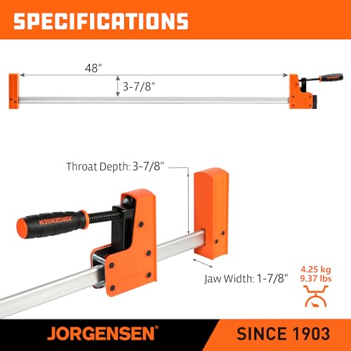 JORGENSEN 48-inch Bar Clamps, 90°Cabinet Master Parallel Jaw Bar Clamp Set, 2-pack - size: 48 Inch