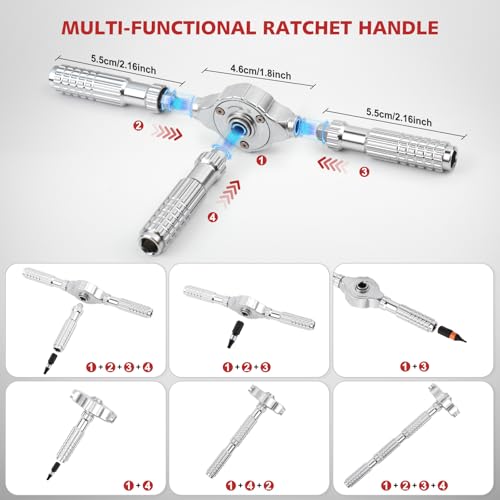 40 in 1 Magnetic Ratchet Screwdriver Set, 58-Tooth Ratcheting Screwdriver with Detachable Handle, Multi S2 Steel Bits, Repair Tool Kit for Computer Bicycle Furniture DIY – Compact Carry Case - size: 40 in 1