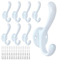 8 Pack Coat Hooks Wall Mount Heavy Duty Utility Retro Double Hooks for Hanging Coats,Hat, Towel, Key, Robe, Scarf, Bag, Cap (White) - color: 8 Pack-White