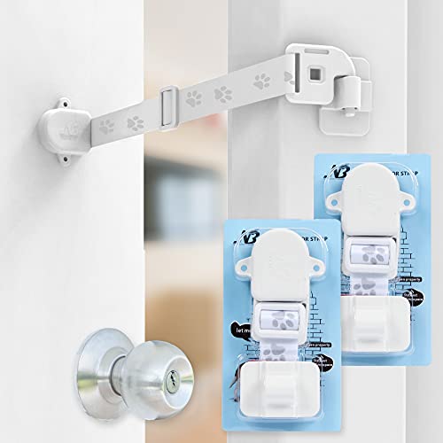 Neobay Adjustable Door Strap and Latch, Damage-Free Cat Door Latch to Keep Dog Out of Litter Box, Economical Alternative of Pet Gates and Interior Cat Door, Basic 2 Packs - style: Basic 2 Packs