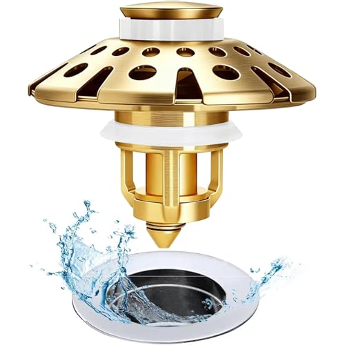 AzWzz Bathroom Sink Drain Strainer, 3 in 1 Pop Up Bathroom Sink Stopper - color: Brushed Gold