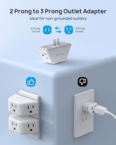 TROND 2 Prong to 3 Prong Outlet Adapter for Old House, 2 Pack - color: White, size: 3AC-2 Prong Plug, 2 Pack