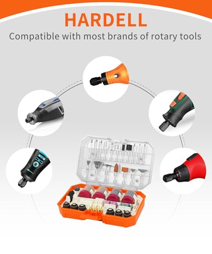 HARDELL 227Pcs Rotary Tool Kit w/ 1/8" Shanks, Sanding & Carving Orange - color: Orange+white