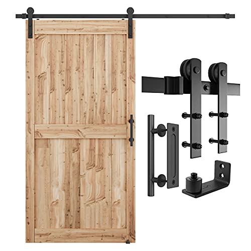 SMARTSTANDARD 7 FT Heavy Duty Sturdy Sliding Barn Door Hardware Kit, Black - size: 7 Feet