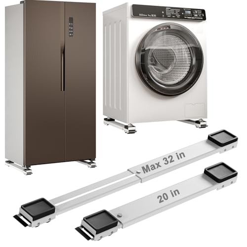 Appliance Rollers Heavy Duty 20-32in New Generation Extendable Appliance Rollers Anti Slip Mobile Washing Machine Base Easily Move Dryers, Refrigerators, Furniture (White) - color: White