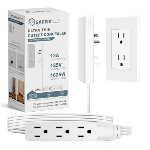 SakerPlus Outlet Concealer Power Strip, Split Extension Cord, - style: 8ft (AC ports)
