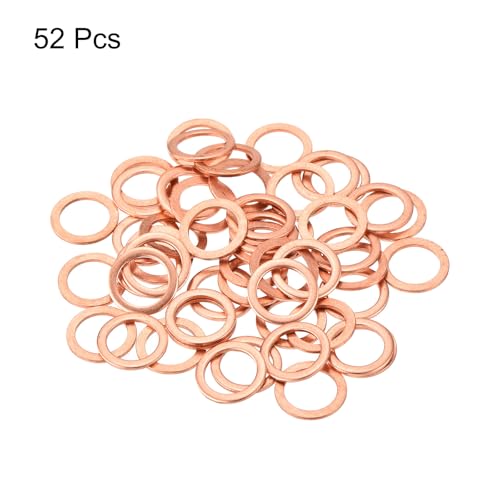 MECCANIXITY 52 Pcs Flat Copper Washers, 10x14x1mm Copper Upgraded Flat Metric Sealing Crush Ring Washers for Hydraulic Fittings Screw Bolt Nut Electronic Repair - size: 10x14x1mm