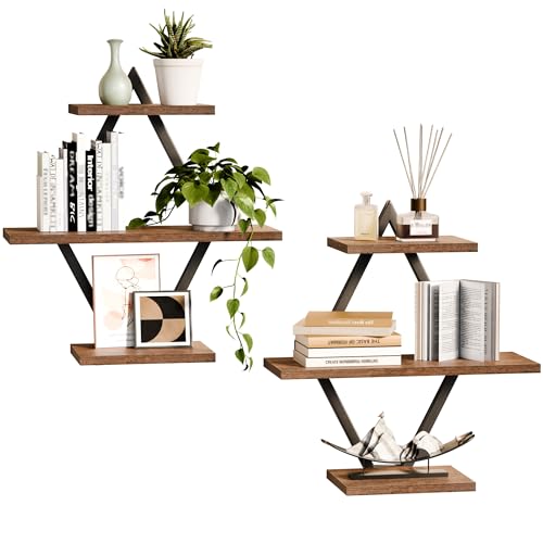 Floating Wall Shelves, Set of 2, Rustic Brown - color: Rustic Brown