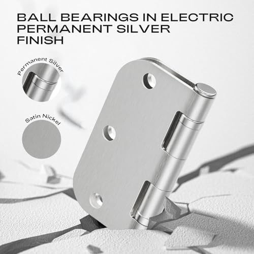 3 Pack Rounded Brushed Nickel Door Hinges 3.5" No-Squeak Ball Bearing - color: Satin Nickel Ball Bearing, size: 3 Pack