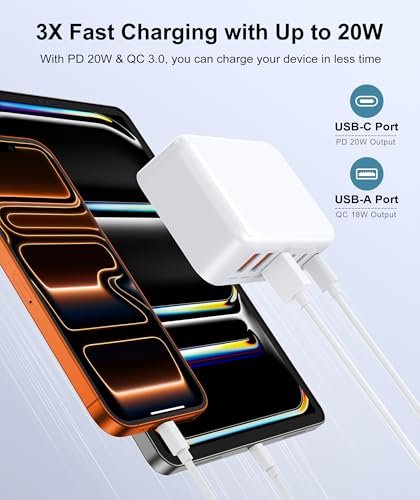 Fast Charger Block, 100W Max Output 6-Port USB C Charging Station Hub Cube - color: White